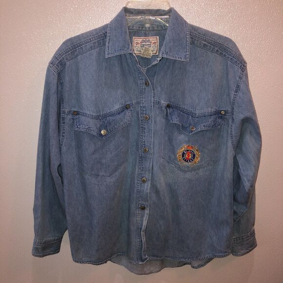Vintage PS Gitano Womens Medium Blue Long Sleeve Button Up Chambray Shirt Sz M - Picture 3 of 9